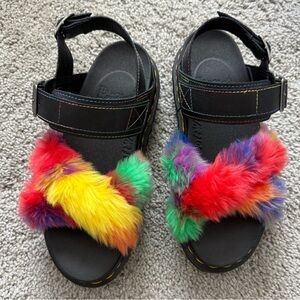 Dr. Martens VOSS II FLUFFY FAUX FUR STRAP SANDALS NWT